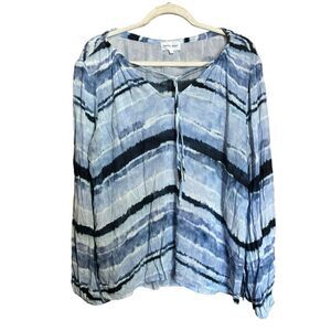 Bella Dahl Top Womens Large Multicolor Tie Dye Boho Print Scoop Neck Blouse